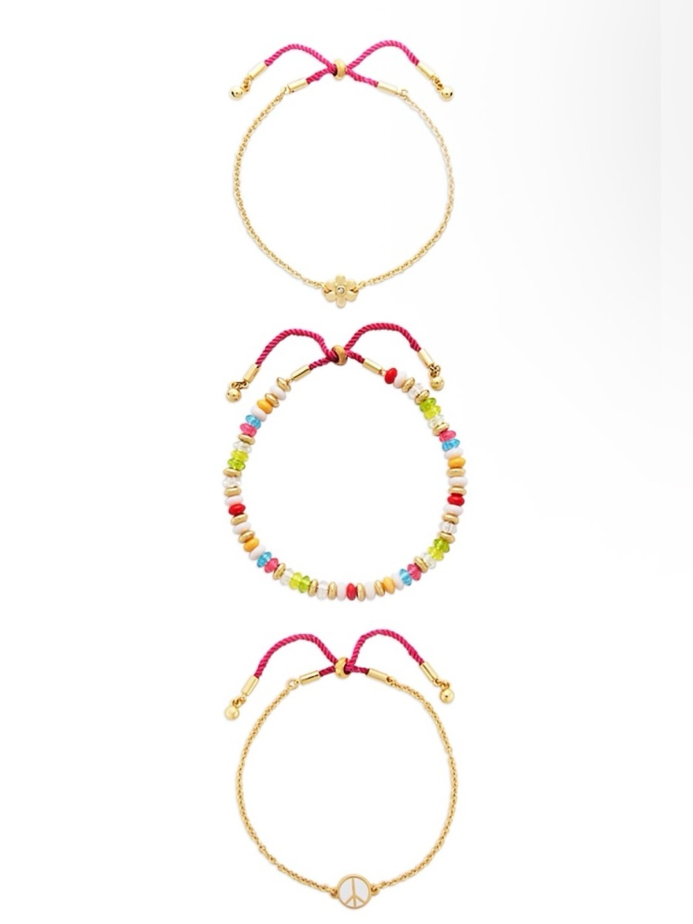 Aqua 14K Gold Plated Charm & Bead Cord Slider Bracelets, Set of 3 - NWT